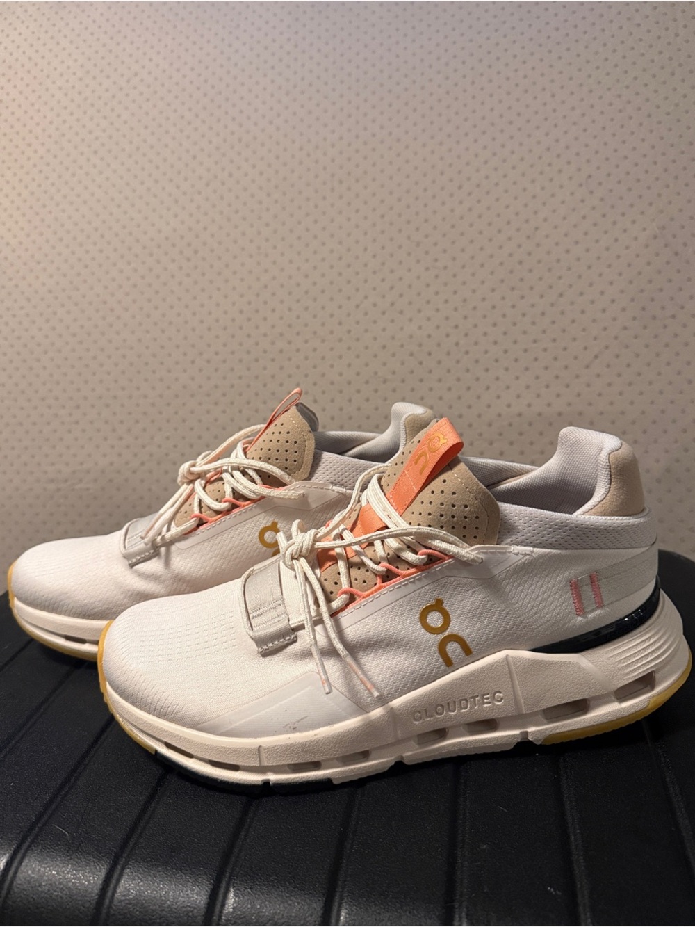 On Running Men’s White and Peach CloudTec Athletic Sneakers